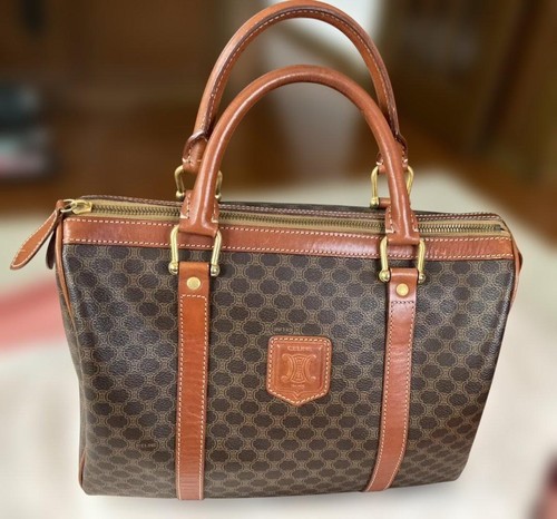 Celine Macadam Boston Bag Brown PVC Leather Used