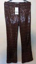 Zara Sequin High Rise Wide Leg Flare Pants Blogger Fave Womens Size Small