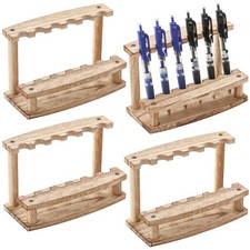SOUJOY 4 Pack Wood Pen Display Stand, 6-Slot Holder Rack, Eyebrow Natural