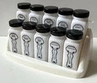 Vtg Art Deco Griffith's 10 Piece Milk Glass Spice Jar Set Rack/ Lids