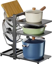 3 Tiers Adjustable Pan Rack Organizer for Cabinet, Pots and Pans Organizer under