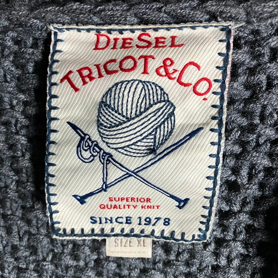 Diesel Cardigan Men's Size XL Grey Blue Cream Cable Knit Pattern Button Up - Image 4 of 4