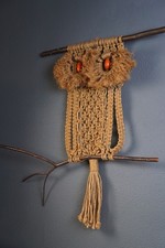 Mid Century Modern 1970s Boho Style Wall Hanging Jute Macrame Owl - 33"