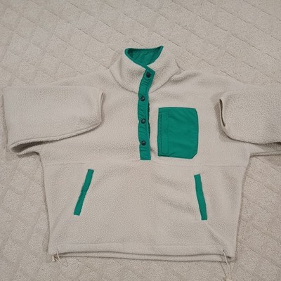 Wilo The Label Sherpa Snap Pullover Jacket, Cream and Teal, medium