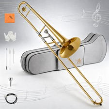 Bb Tenor Slide Trombone, Brass Band Instrument B Flat Key w/ Case, Mouthpiece
