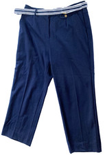 St John Sport Pants Womens 10 Navy Blue Belted Straight Leg Dress Cropped Work