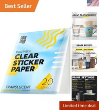 95 Clear Sticker Paper for Inkjet Printer and Laser   20 Sheets, 8.5x11 Tran...