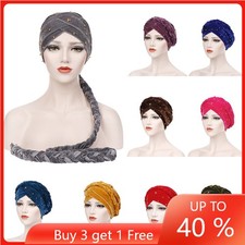 Hair Loss Women Velvet Braid Beads Chemo Cap Muslim Turban Hat Head Wrap Hijab