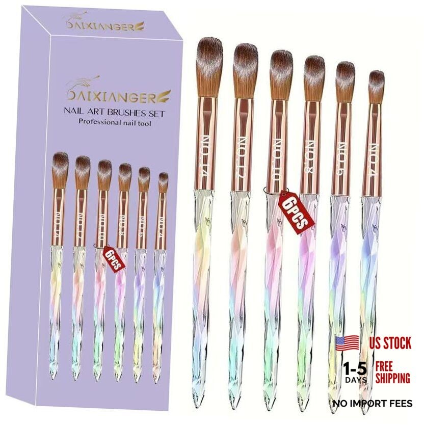 6PCS Acrylic Nail Brush Set - Size 4/6/8/10/12/14 - Professional Nail Brush