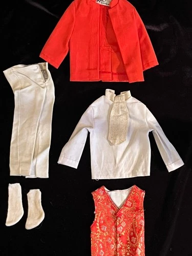 Vtg 1969 Mattel Ken Guruvy Formal #1431 Red Nehru Jacket White Pants Gold Tie