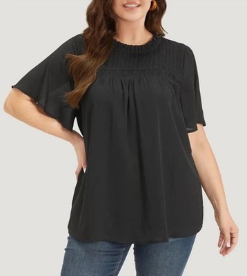 BloomChic Chiffon Pleated Flutter Sleeve Blouse Black Size 10