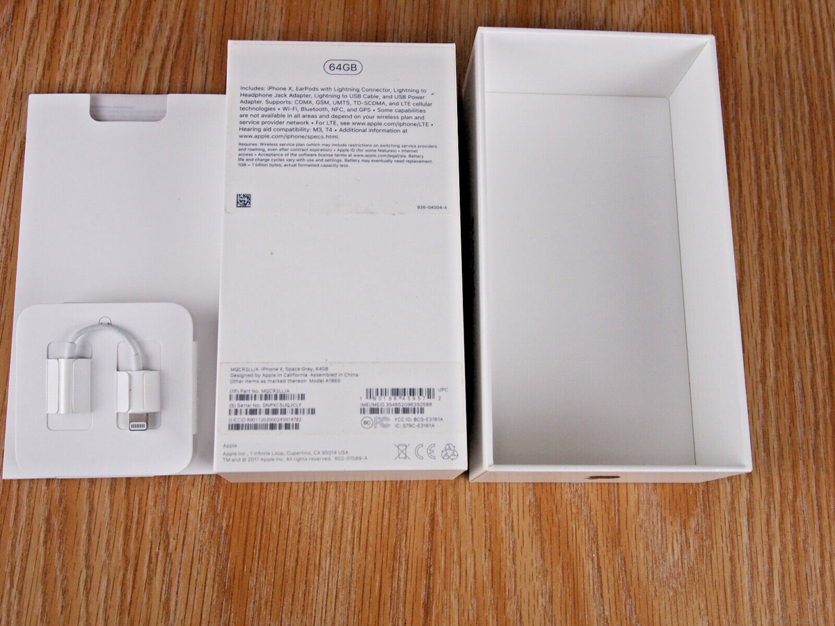 Apple iPhone X, Space Gray, 64GB MQCR2LL/A (Model A1865) Box only
