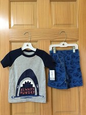 NEW Carter's Boys Shark Shirt Shorts Set 2pcs Gray Blue Toddler