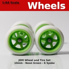 Neon Green 6 Spoke Real Riders Jdm Wheels With White Tires For Hot Wheels Neon Green 6 Spoke Real Riders Jdm Wheels With White Tires For Hot Wheels