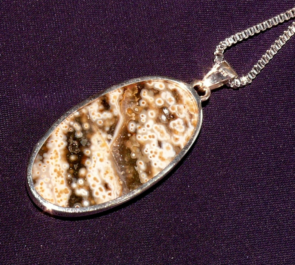 Halskette, Anhänger Silber mit Ozean Jaspis, Kette versilbert, 11,6g 43x23x5mm - Bild 4 von 4