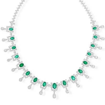 16.35 TCW Sambianischer Smaragd Kunstdiamanten Grown Cvd Baguette Kette 14k Weiß - Bild 1 von 4