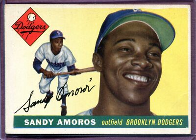 SANDY AMOROS ~ 1955 Topps Baseball Rookie Card RC #75 ~ Grade: EX  display picture 1
