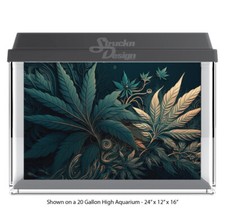 Green Teal Leaves Plant Polyester Fish Tank Glass Backdrop Aquarium Background