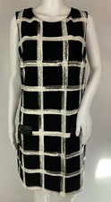 Eliza J Black Ivory Windowpane Print Sleeveless Mod A-Line Dress Size 14