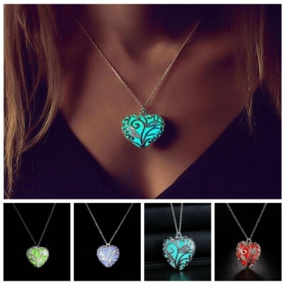 US Glow in The Dark Women's Heart Ocean Pendant Necklace Chains Gift Christmas