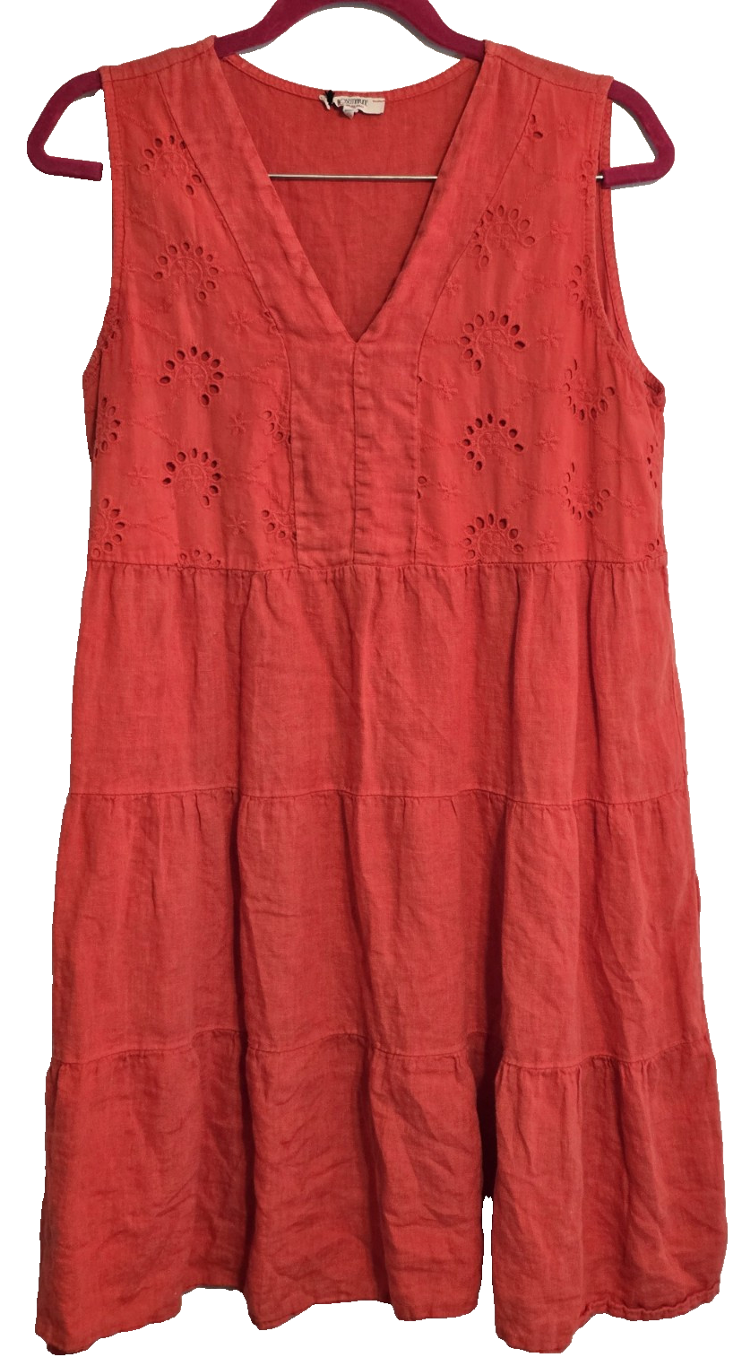 Rosemarine Women's Red 100% Linen Dress Size Large Eyelet Made in Italy Resort