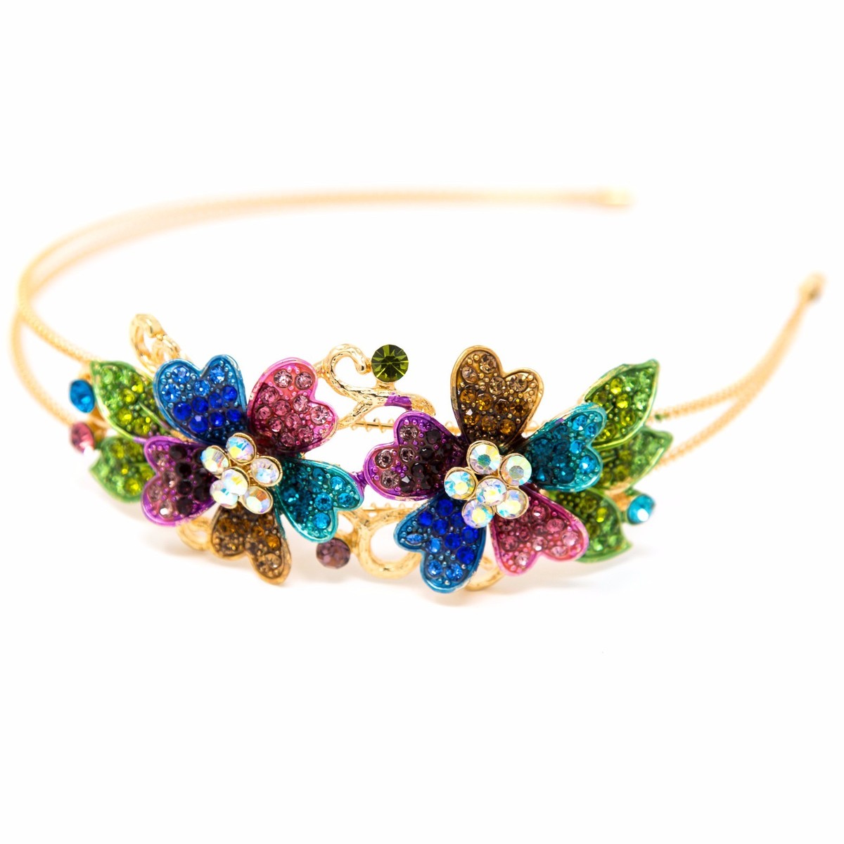 Multicolor Crystal Gold headband Royal Elevated Headband - Gold + Multicolored Stones main image 3
