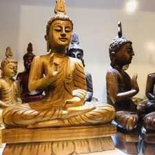 Buddha Statue HandCarved Wood Bodhisattva Buddhism Sculpture Craft Wood Figurine