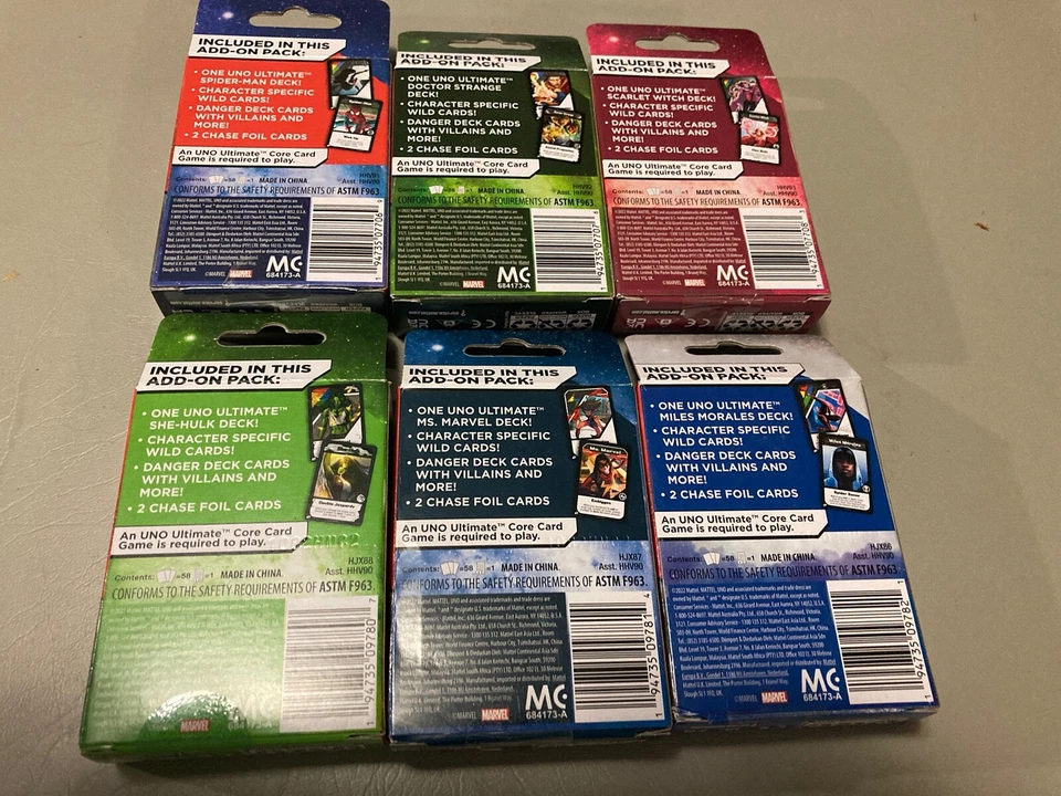 UNO Ultimate 2022 Marvel Add-On Pack Lot of 6 New With Foil Chase Cards - Image 3 of 3