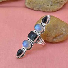 Black Onyx, Moonstone Gemstone 925 Sterling S...