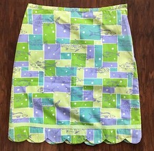 Lilly Pulitzer Girls Scalloped Hem Skirt Blue Green Fish Print Size 12 EUC