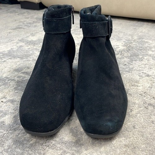 New Munro Callie Black Suede Ankle Boots Booties Buckle Belt Sz 11 Wide - 第 6/13 張圖片