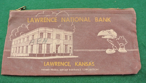 Vintage Lawrence National Bank Deposit Bag with angry Jayhawk Rare