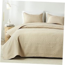 King Quilt Bedding Set,Ultrasonic King/Cal King King /Cal King 110"x96" Beige