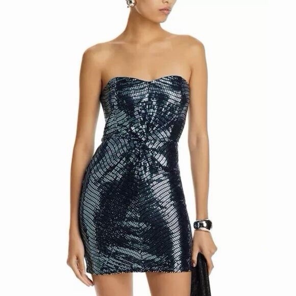 Ramy Brook  Sequined Strapless Minidress Disco Knit Dress Size 0 New 495$ thumbnail 2