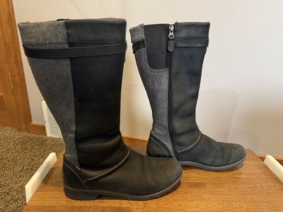 Women's EDDIE BAUER Trave Raven Black/Gray Herringbone Tall Side Zip Boots Sz 10
