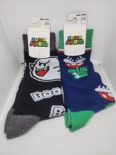 Super Mario Crew Socks by BIOWORLD Size 8-12 2pcs Set