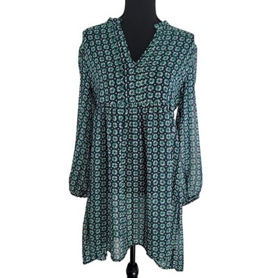 Pepe Jean Green Floral Dress Small Milena Balloon Longsleeve Tunic V-neck Spring