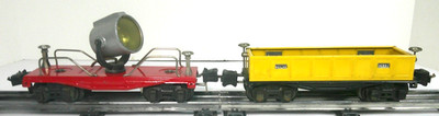 Lionel 2652 & 2620 Prewar Tinplate Gondola & Floodlight  Car, Automatic Couplers
