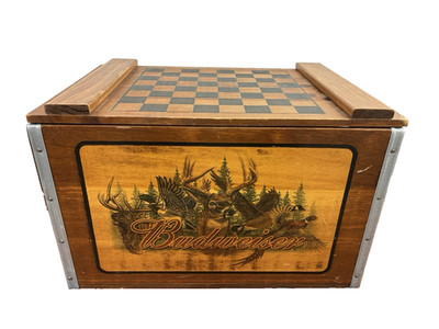 Budweiser Wooden Crate/Box & Checkerboard Top with Wildlife Artwork | Breweriana