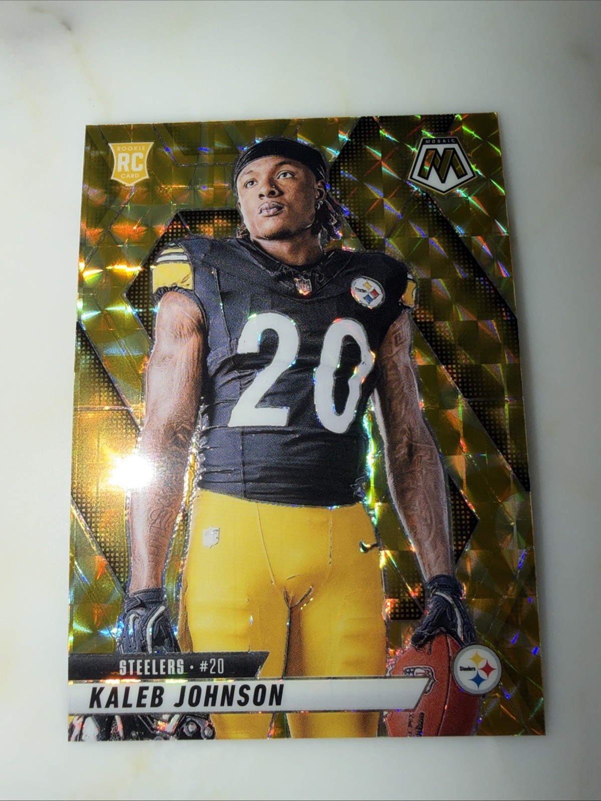 2025 Panini Mosaic Kaleb Johnson  Reactive Yellow Prizm #289 Image Variation