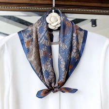 100 Pure Silk 21" Small Square Scarf Women Neckerchief Brown Blue Bandana Wrap