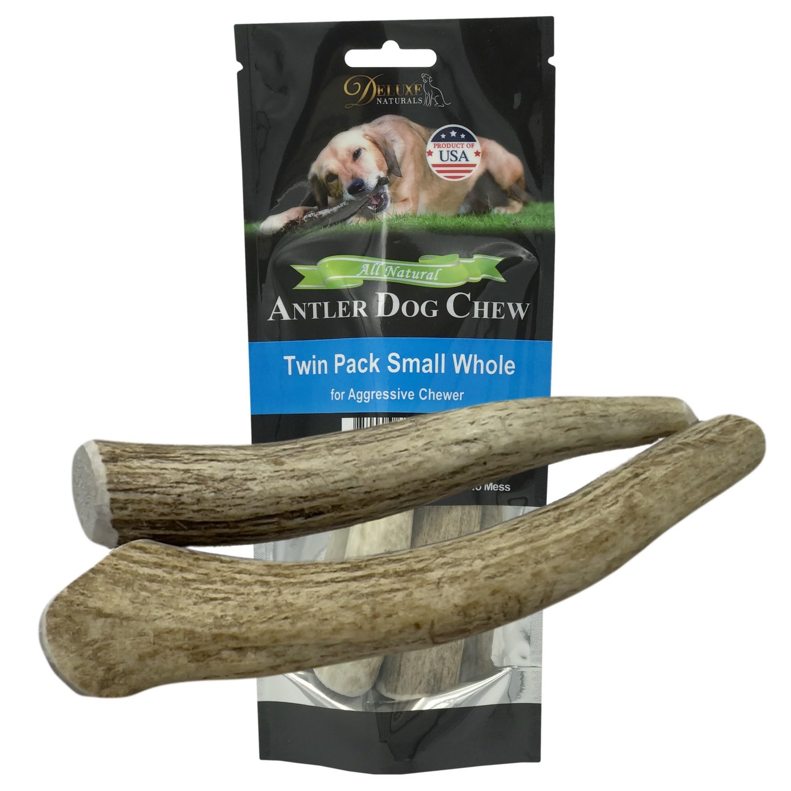Deluxe Naturals Small Whole Elk Antlers 2 Count Chew for Dogs Under 20 lbs