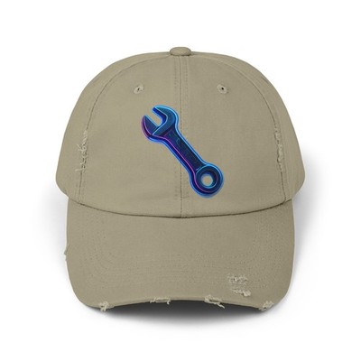 Unisex Distressed Hat Neon Wrench Cyber Glow Art