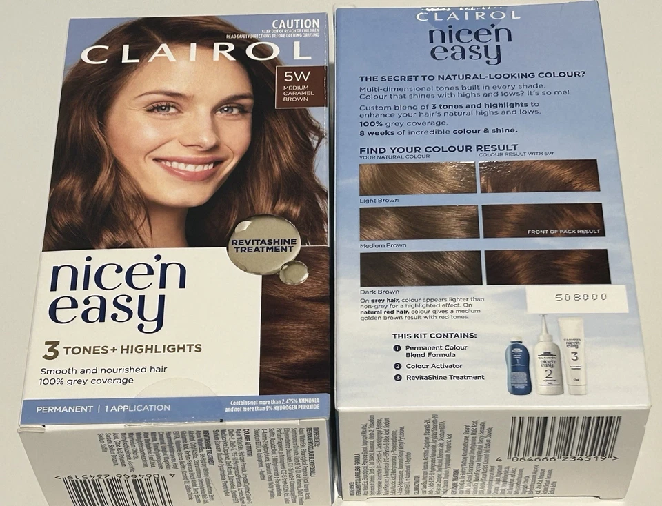 2 X CLAIROL NICE N Easy 5W Medium Caramel Brown Permanent Hair Dye - 3 Tones + - image 3 of 4