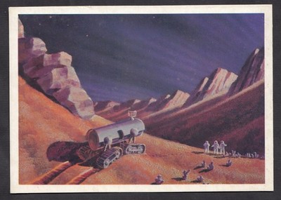 1973 Sputnik Soviet Space Ship Rover on Mars planet art  Sokolov Leonov postcard