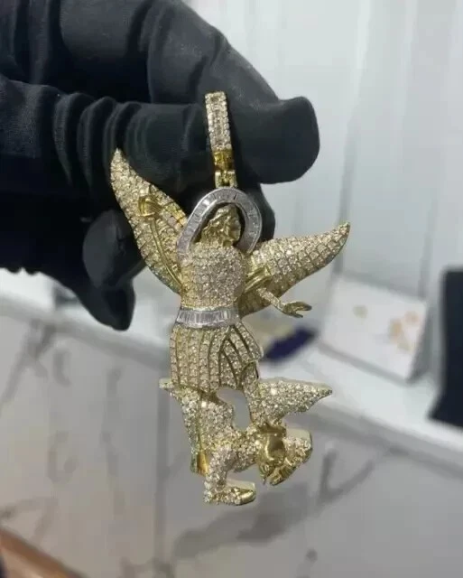 Men's 3Ct Round Cut Real Moissanite Saint Michael Pendant 14K Yellow Gold Plated - Image 4 of 4