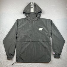 Champion Black Hooded 1/2 Zip Windbreaker Pullover Jacket Size Small
