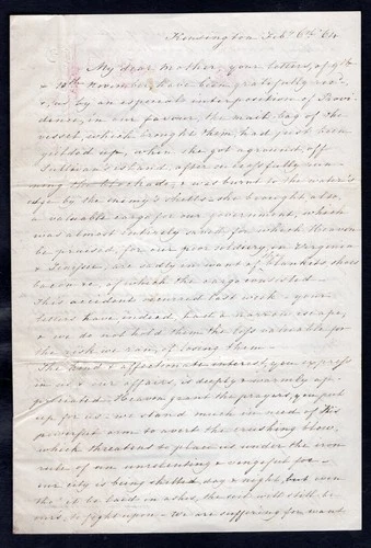 USA Civil War 1864 Letter, Confederate Capt Harleston Killed at Sumter, Blockade