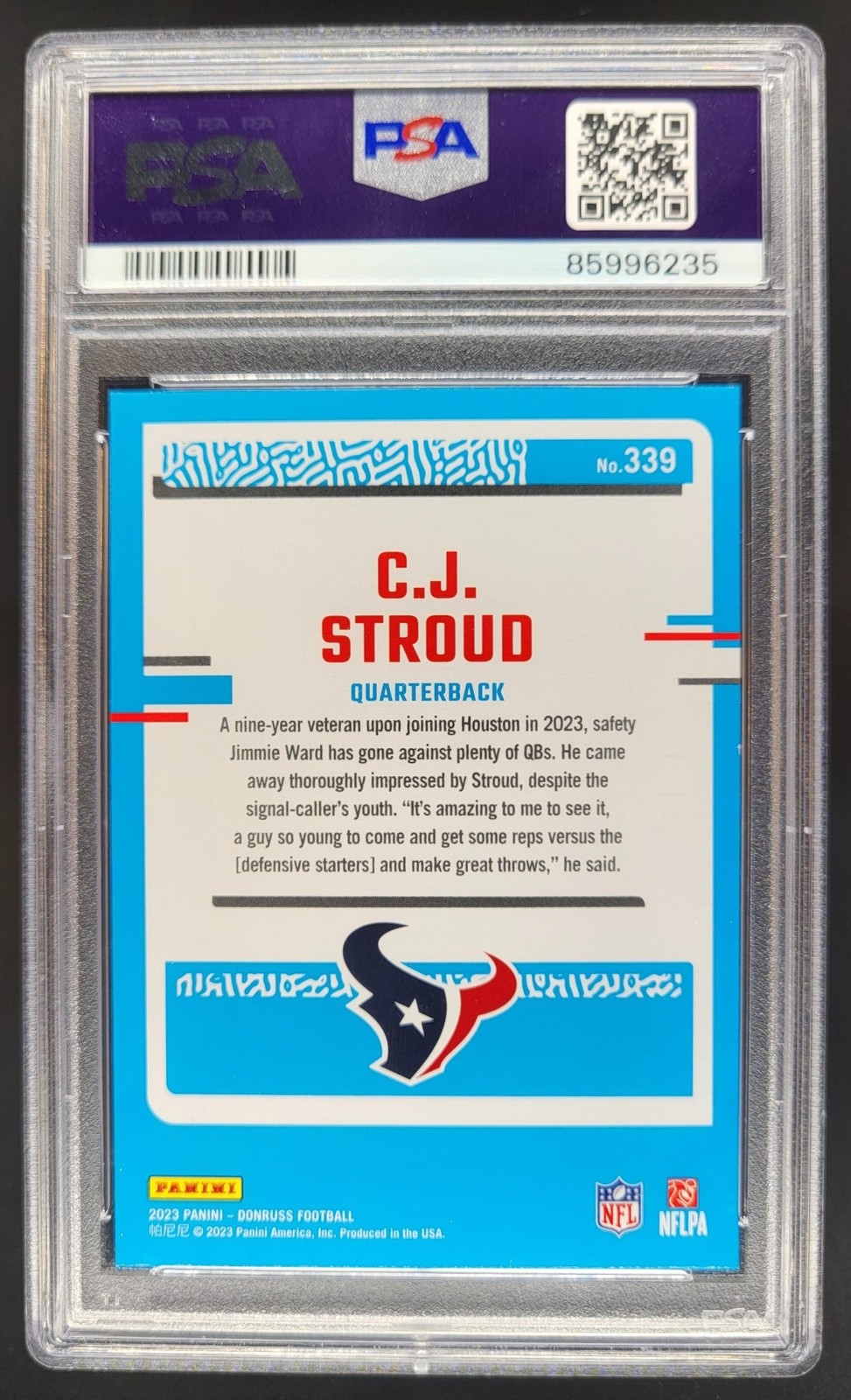 2023 Panini Donruss C.J. Stroud #339 RC Rated Rookie PSA 10 Houston Texans AL2 view 2