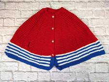 Vintage Red White Blue 60's Mod Crochet Child's Kid's Cape Poncho Acrylic